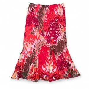Vibrant Red Mutlicolor Women's Midi Flared Skirt